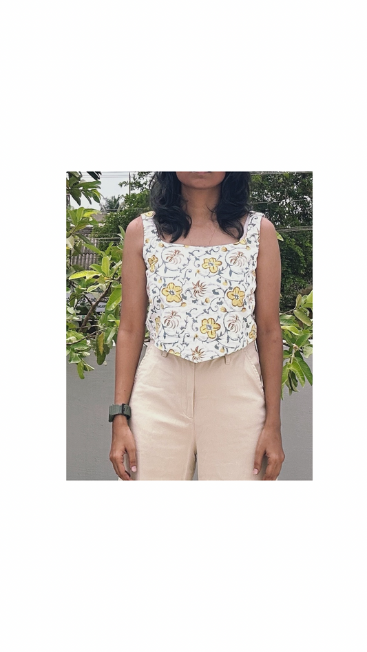Floral Cotton Corset-Style Top